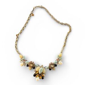 J Crew Gold Blue Cream Jewel Statement Gold Necklace